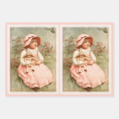 ヴィンテージビクトリアンの蝶ピンクの少女 ラッピングペーパーシート (正面)