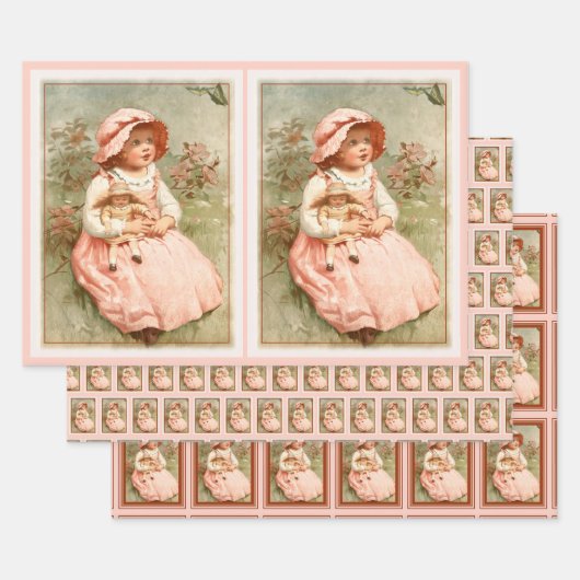 ヴィンテージビクトリアンの蝶ピンクの少女 ラッピングペーパーシート (セット)
