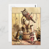 ヴィンテージビクトリアンの遊猫のバイオリン ポストカード (正面/裏面)
