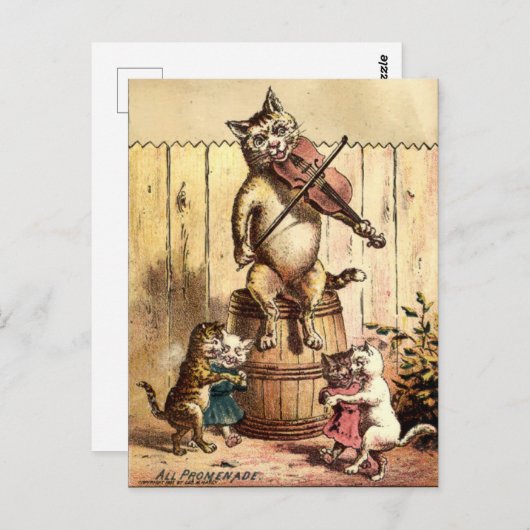 ヴィンテージビクトリアンの遊猫のバイオリン ポストカード (正面/裏面)