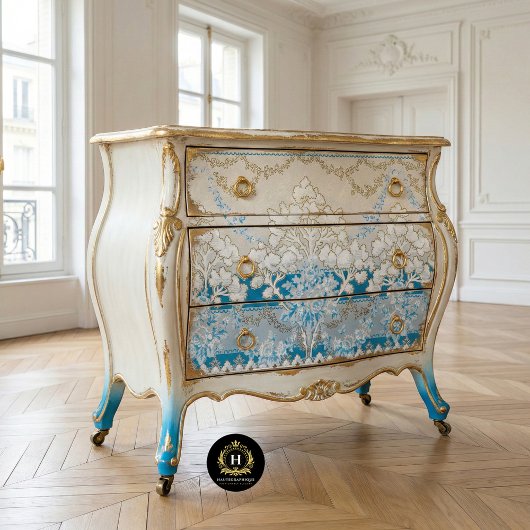 ヴィンテージビクトリアンの青と白のフローラの分離 薄葉紙