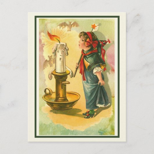 ヴィンテージビクトリアンの魔女のドレスを着たハロウィーンの少女 ポストカード (正面)