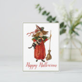 ヴィンテージビクトリアンの魔女の子（猫） ポストカード (スタンド正面)