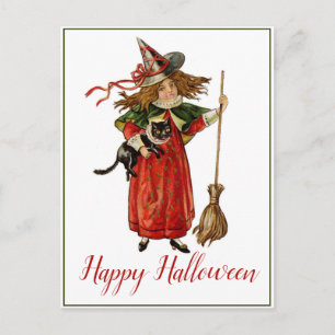ヴィンテージビクトリアンの魔女の子（猫） ポストカード