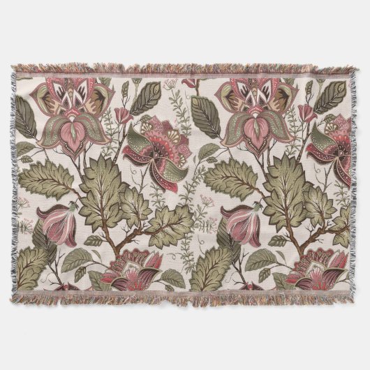 ヴィンテージビクトリアンほこりピンクの花柄 スローブランケット (正面)