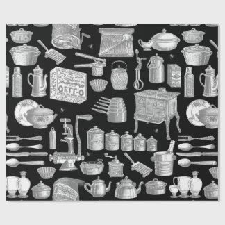 ヴィンテージビクトリアンアンティークキッチン調理師トイルブラック ラッピングペーパー