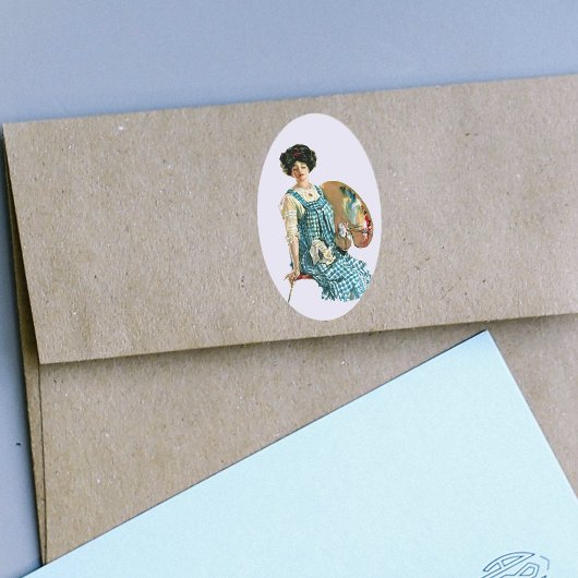 ヴィンテージビクトリアンアーティストレディーペインタパレット 楕円形シール