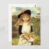 ヴィンテージビクトリアンアートダフォディルコレクターガール ポストカード (正面/裏面)