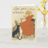 ヴィンテージビクトリアンアールヌーボー、乳猫を連れた少女 カード (黄色い花)