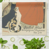 ヴィンテージビクトリアンアールヌーボー、乳猫を連れた少女 キッチンタオル (折り畳み)