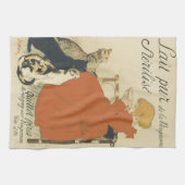 ヴィンテージビクトリアンアールヌーボー、乳猫を連れた少女 キッチンタオル (横)