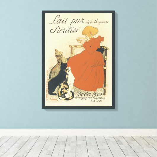 ヴィンテージビクトリアンアールヌーボー、乳猫を連れた少女 キャンバスプリント (インサイチュ (ウッドフロア))