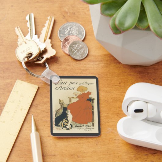 ヴィンテージビクトリアンアールヌーボー、乳猫を連れた少女 キーホルダー (デスク)