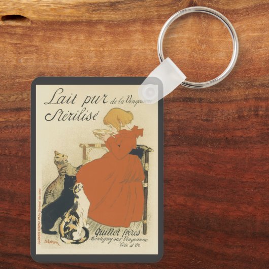 ヴィンテージビクトリアンアールヌーボー、乳猫を連れた少女 キーホルダー (裏面)