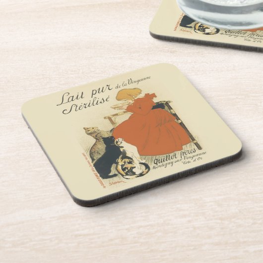 ヴィンテージビクトリアンアールヌーボー、乳猫を連れた少女 コースター (左側)