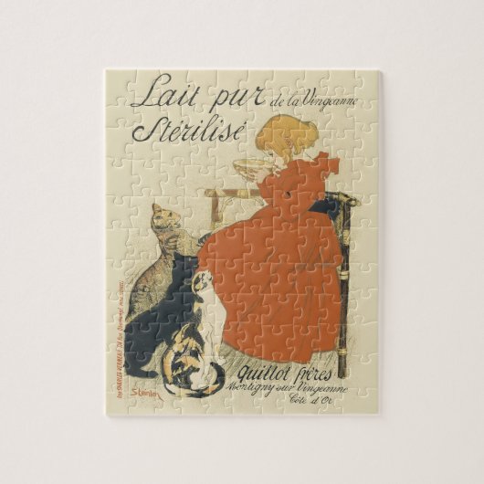 ヴィンテージビクトリアンアールヌーボー、乳猫を連れた少女 ジグソーパズル (縦)