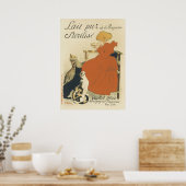 ヴィンテージビクトリアンアールヌーボー、乳猫を連れた少女 ポスター (キッチン)