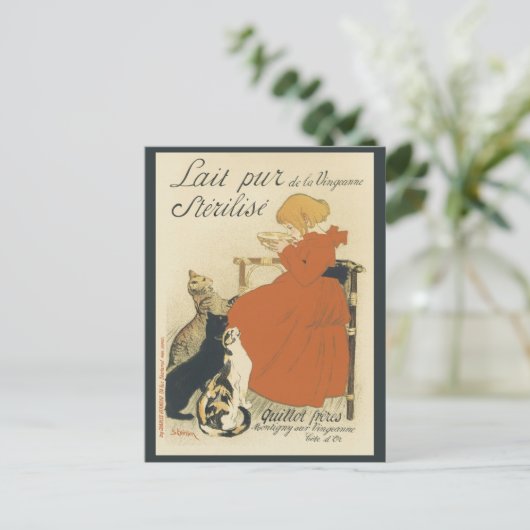 ヴィンテージビクトリアンアールヌーボー、乳猫を連れた少女 ポストカード (スタンド正面)