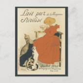 ヴィンテージビクトリアンアールヌーボー、乳猫を連れた少女 ポストカード (正面)