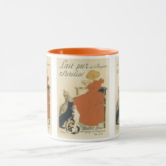 ヴィンテージビクトリアンアールヌーボー、乳猫を連れた少女 マグカップ (中央)