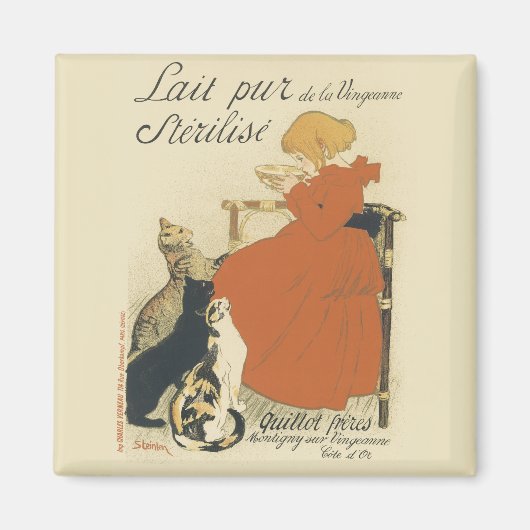 ヴィンテージビクトリアンアールヌーボー、乳猫を連れた少女 マグネット (正面)