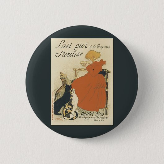 ヴィンテージビクトリアンアールヌーボー、乳猫を連れた少女 缶バッジ (正面)