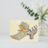 ヴィンテージビクトリアンイエローローズシンデレラスリッパ ポストカード (スタンド正面)