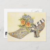 ヴィンテージビクトリアンイエローローズシンデレラスリッパ ポストカード (正面/裏面)