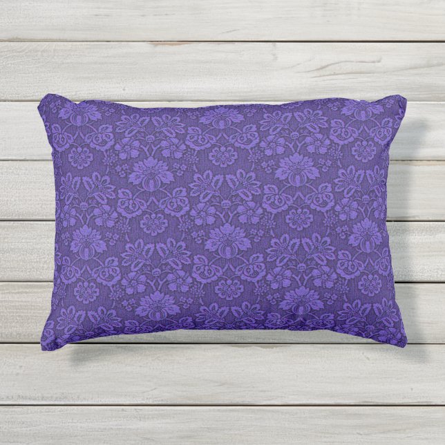 ヴィンテージビクトリアンインディゴダマスクペイズリーフローラ アウトドアクッション (正面)