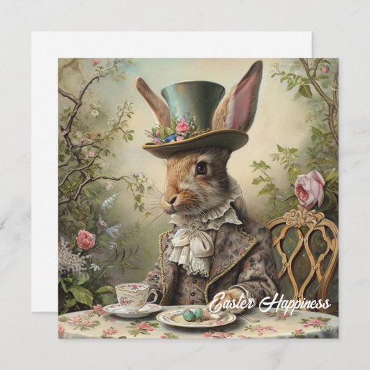 ヴィンテージビクトリアンイースターウサギお茶 シーズンカード (正面/裏面)