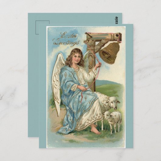 ヴィンテージビクトリアンイースターエンジェルと羊 ポストカード (正面/裏面)