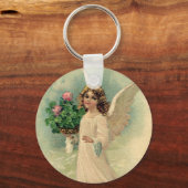 ヴィンテージビクトリアンイースターエンジェルと花 キーホルダー (正面)