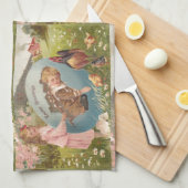 ヴィンテージビクトリアンイースターガール&ボーイ キッチンタオル (四つ折り)