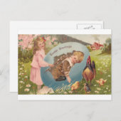 ヴィンテージビクトリアンイースターガール&ボーイ シーズンポストカード (正面/裏面)
