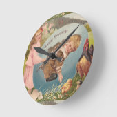 ヴィンテージビクトリアンイースターガール&ボーイ ラウンド壁時計 (傾斜)