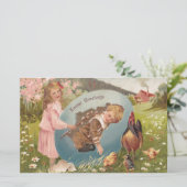 ヴィンテージビクトリアンイースターガール&ボーイ 便箋 (スタンド正面)