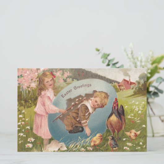 ヴィンテージビクトリアンイースターガール&ボーイ 便箋 (スタンド正面)