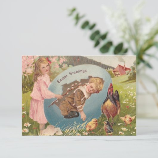 ヴィンテージビクトリアンイースターガール&ボーイ 招待状 (スタンド正面)