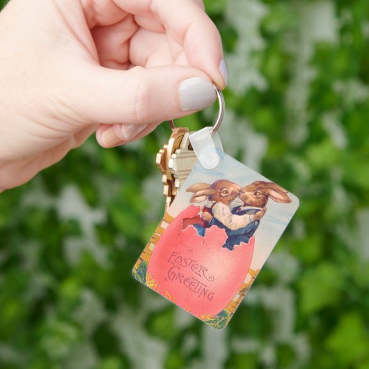 ヴィンテージビクトリアンイースターグリーティングツブンニーキス キーホルダー (手)