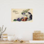 ヴィンテージビクトリアンイースターバニーとイースターエッグ ポスター (キッチン)