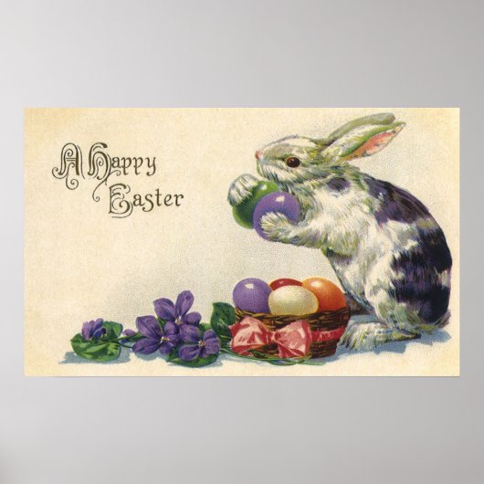 ヴィンテージビクトリアンイースターバニーとイースターエッグ ポスター (正面)