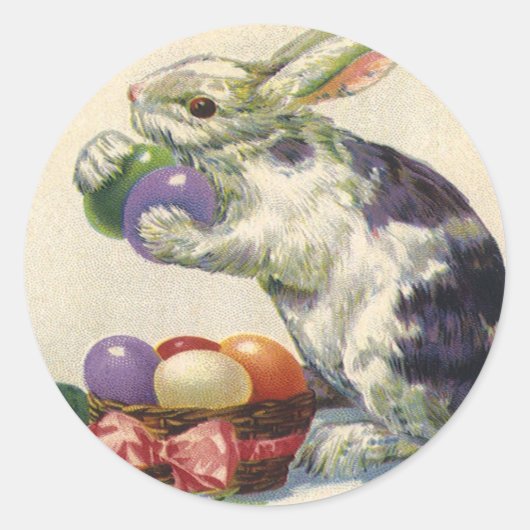 ヴィンテージビクトリアンイースターバニーとイースターエッグ ラウンドシール (正面)