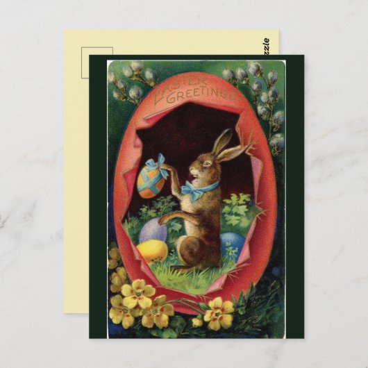 ヴィンテージビクトリアンイースターバニー ポストカード (正面/裏面)