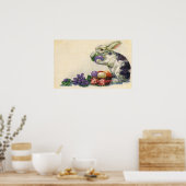 ヴィンテージビクトリアンイースターバニー、卵と花 ポスター (キッチン)