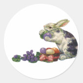 ヴィンテージビクトリアンイースターバニー、卵と花 ラウンドシール (正面)