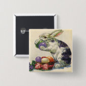 ヴィンテージビクトリアンイースターバニー、卵と花 缶バッジ (正面&裏面)