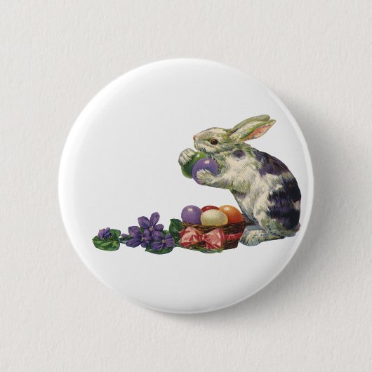 ヴィンテージビクトリアンイースターバニー、卵と花 缶バッジ (正面)