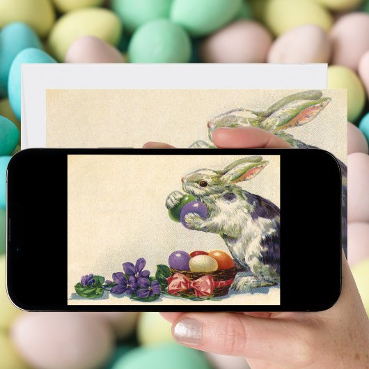 ヴィンテージビクトリアンイースターバニー、花と卵 シーズンカード