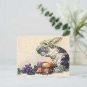 ヴィンテージビクトリアンイースターバニー、花と卵 シーズンポストカード (スタンド正面)