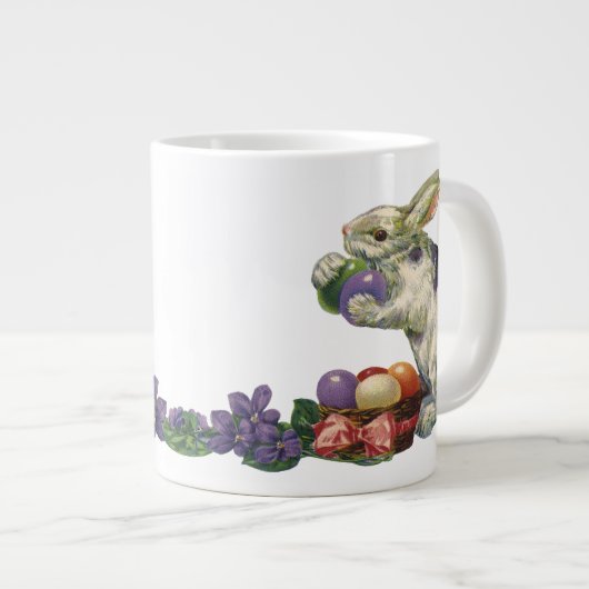 ヴィンテージビクトリアンイースターバニー、花と卵 ジャンボコーヒーマグカップ (正面右)